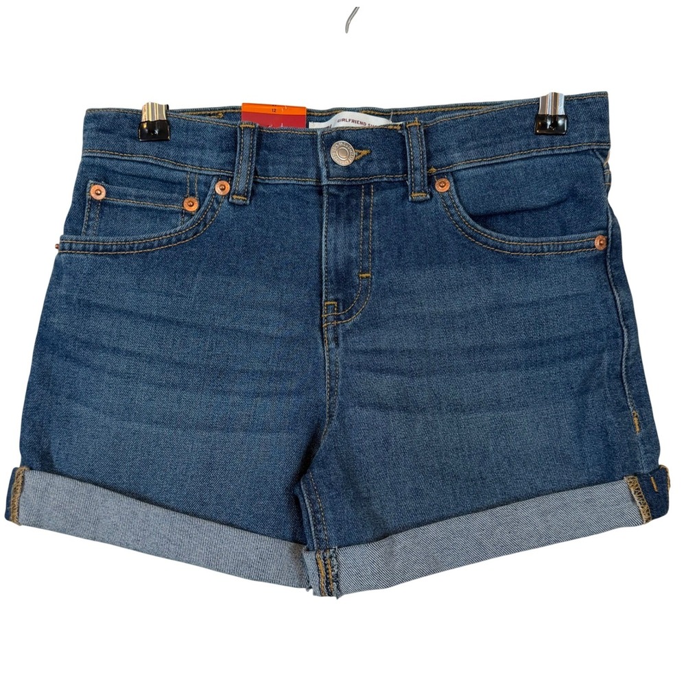 NWT Levis Girls Youth Denim Girlfriend Shorts Blue Medium Wash Adjust. Waist 12
